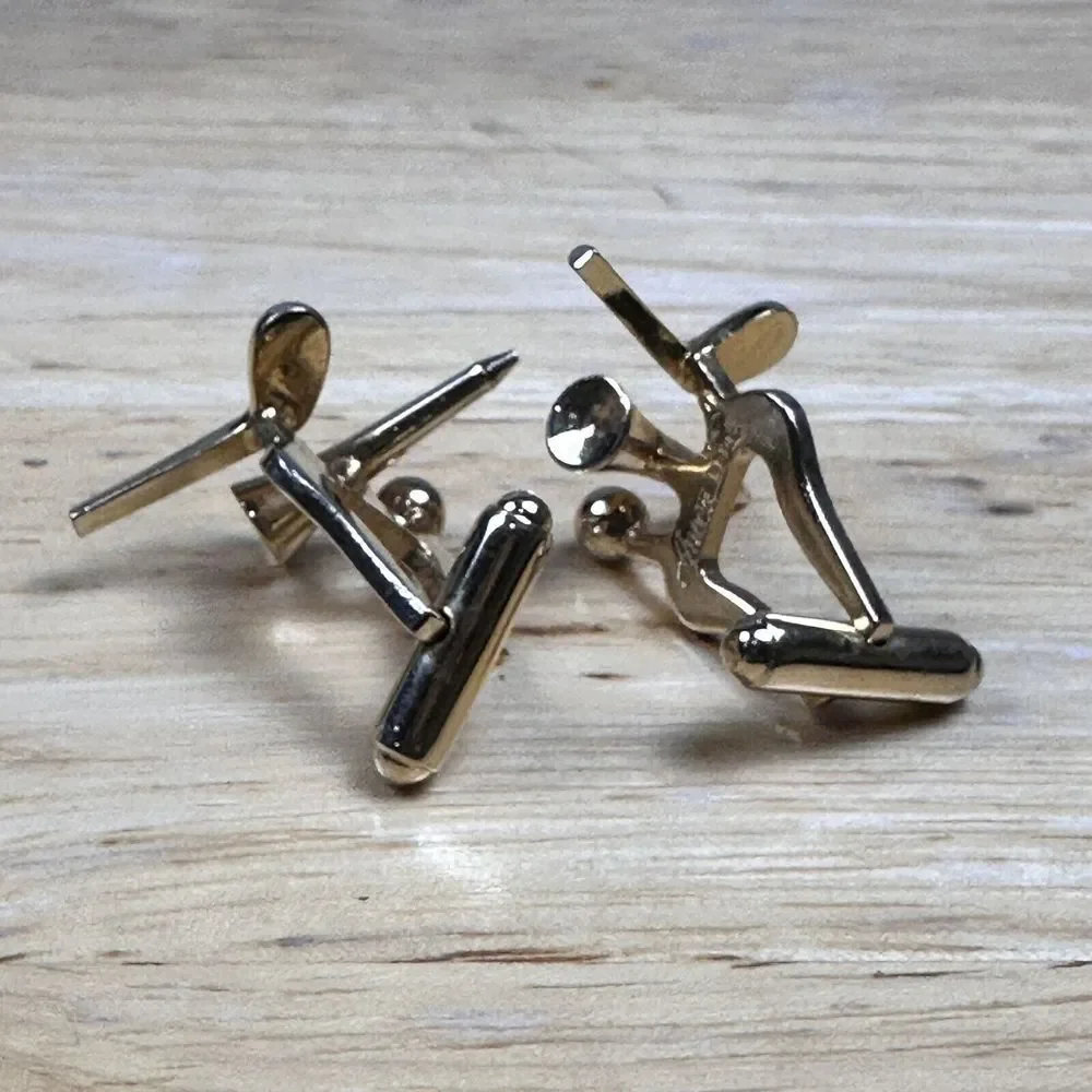 VTG Anson Pat Pend Golf Club Tee Ball Tigers Eye Stone Cufflinks‎ Gold Plated